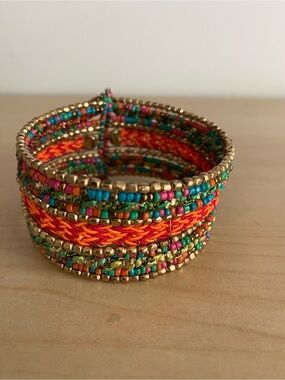 Handcrafted Multicolor Beaded Wrap Bracelet with Gold Accents
